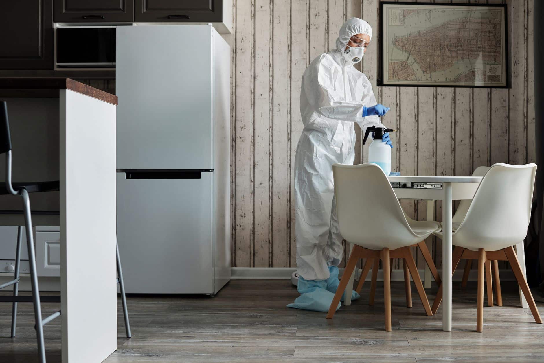 Professional cleaner scrubbing a kitchen while looking for deep cleaning clients